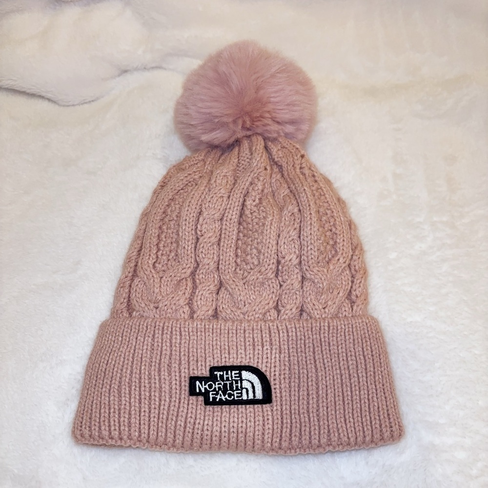 Pink Pom Cable Knit Beanie Faux Fur Lined
